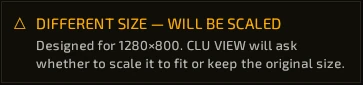A template listing warning that it was designed for a different canvas size