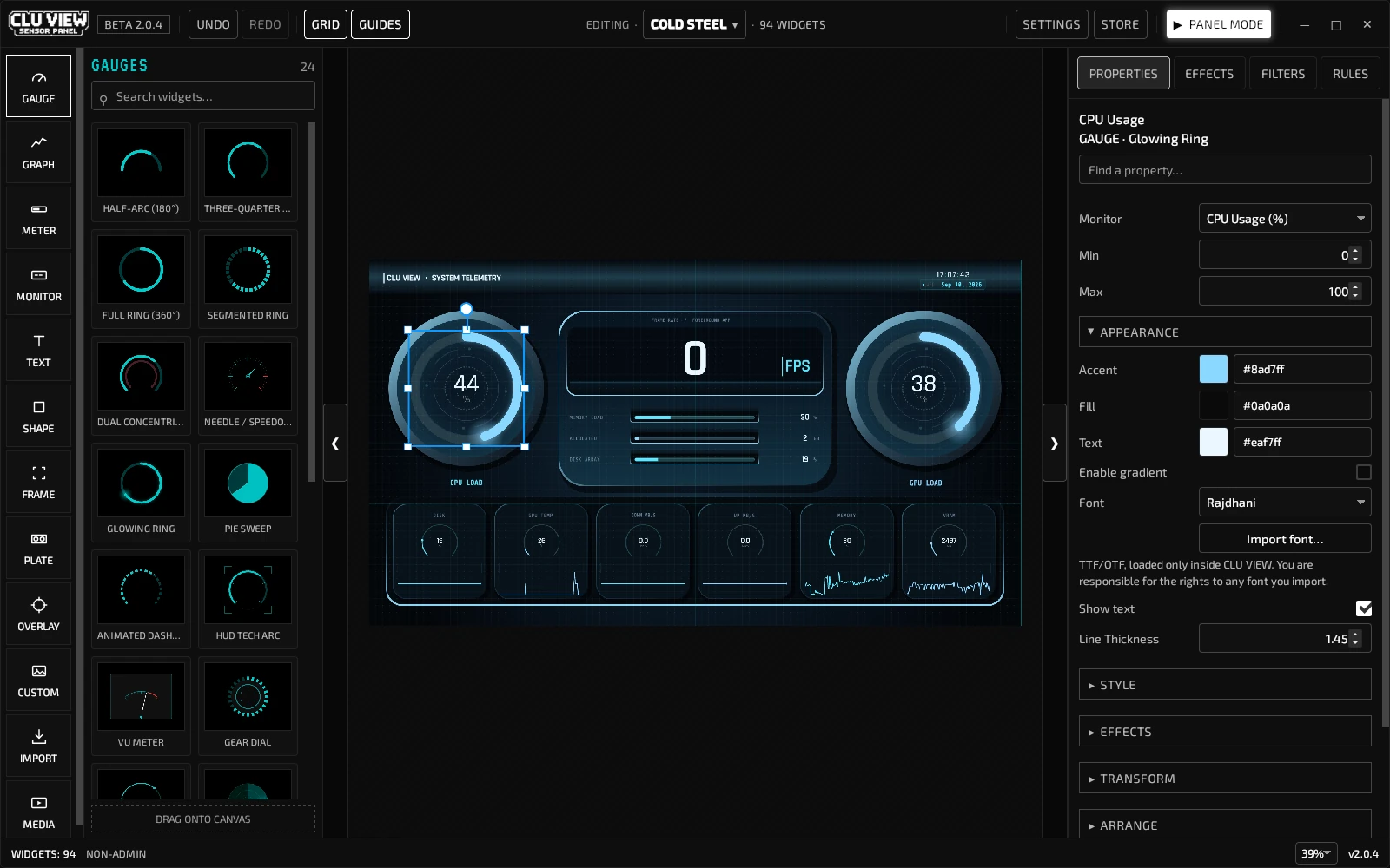CLU VIEW toolbar showing Grid and Guides buttons