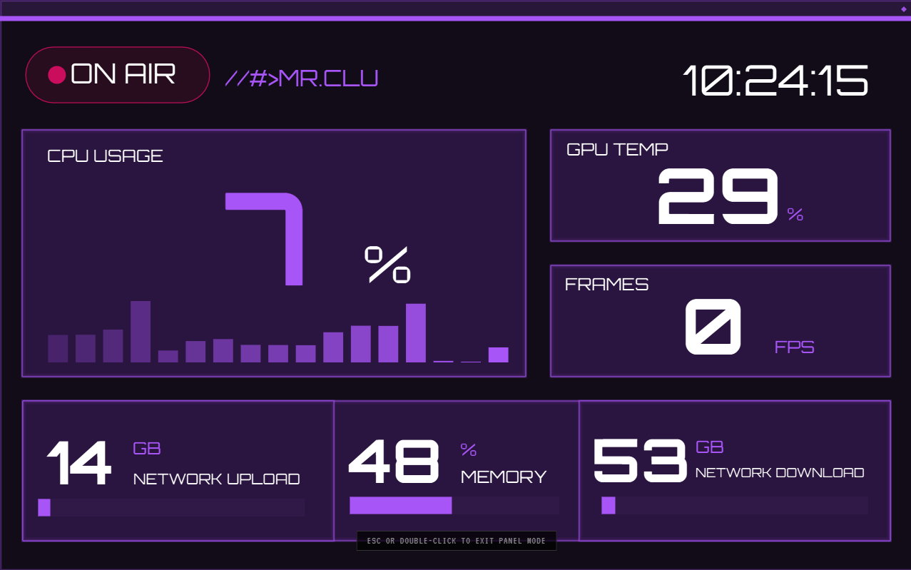 Streaming CLU VIEW template with purple broadcast styling
