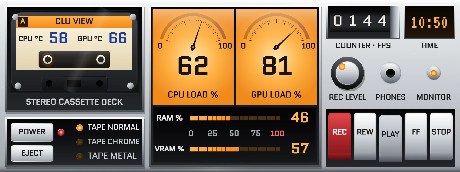 Tape 1920x720 sensor panel with CPU and GPU readings
