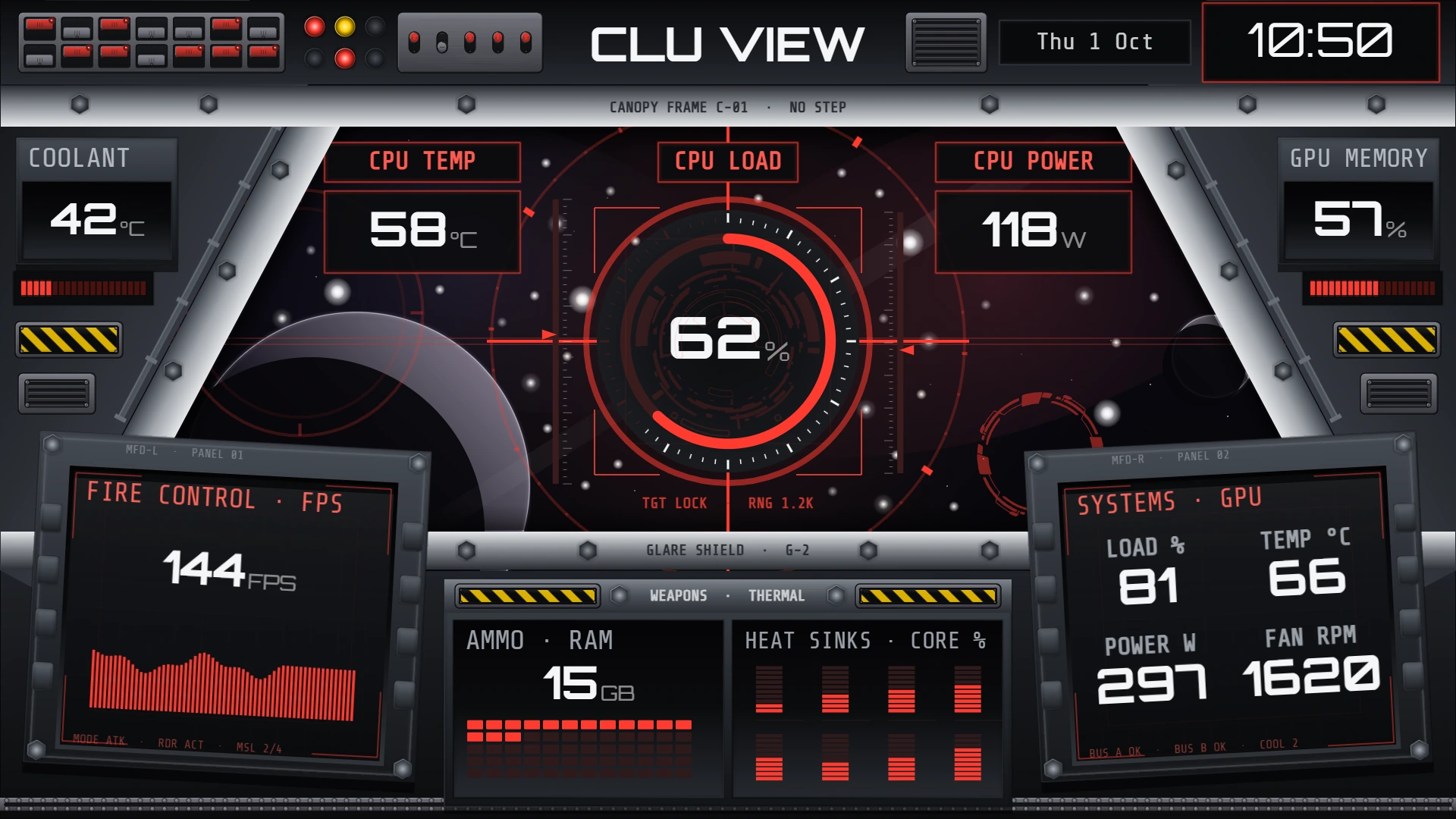 Vanguard sensor panel with hardware readings and FPS history
