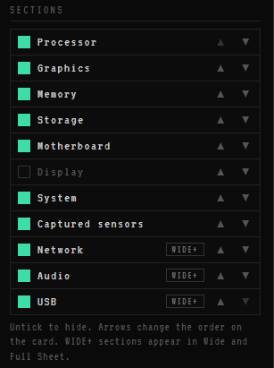 Section visibility and ordering