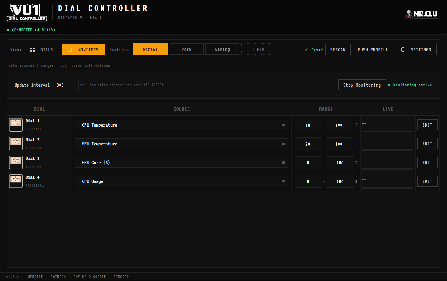 Monitor selection with CPU, GPU and RAM sensors