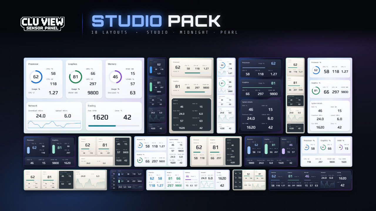 Studio: 18 layouts and 11 widget components