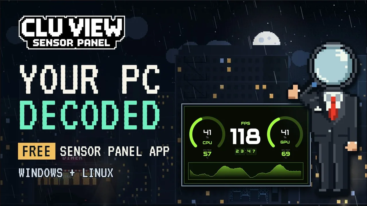 Video thumbnail: a pixel-art detective next to a sensor panel reading 118 FPS